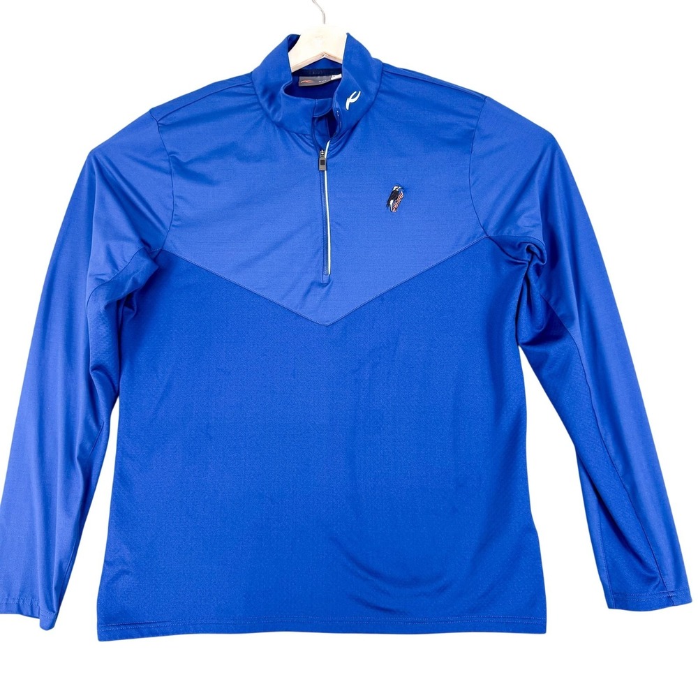 KJUS Ace Midlayer Pullover Mens XL Blue 1/4 Zip Golf Long Sleeve UPF50+ Stretch
